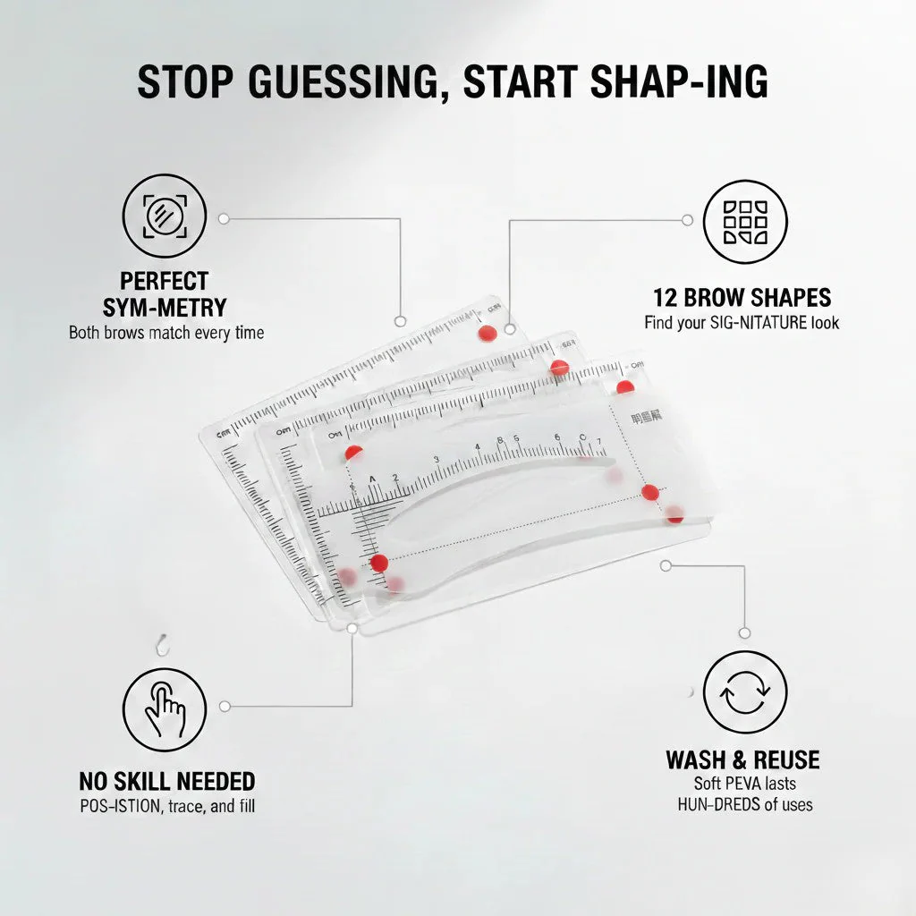 Archwell™ – 12-Shape Reusable Eyebrow Stencil Kit | Soft PEVA Guides for Balanced, Natural Brows + 50 % OFF - Image 2