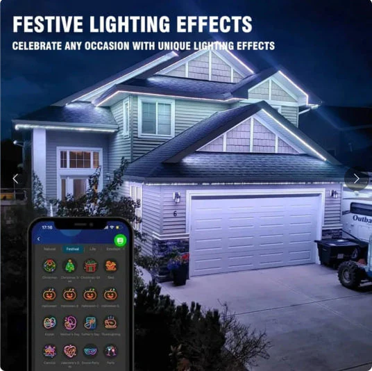 The AuraGlow Permanent Smartlight - Smart Rainbow LED, IP65 Waterproof, and WiFi/Bluetooth App Control + 50% OFF