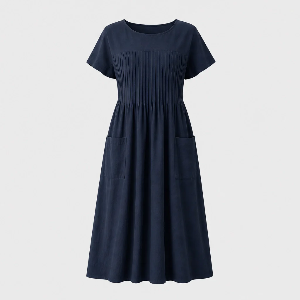 Solenne™ – Pleated Cotton-Linen Dress with Pockets + 50% OFF - Image 10