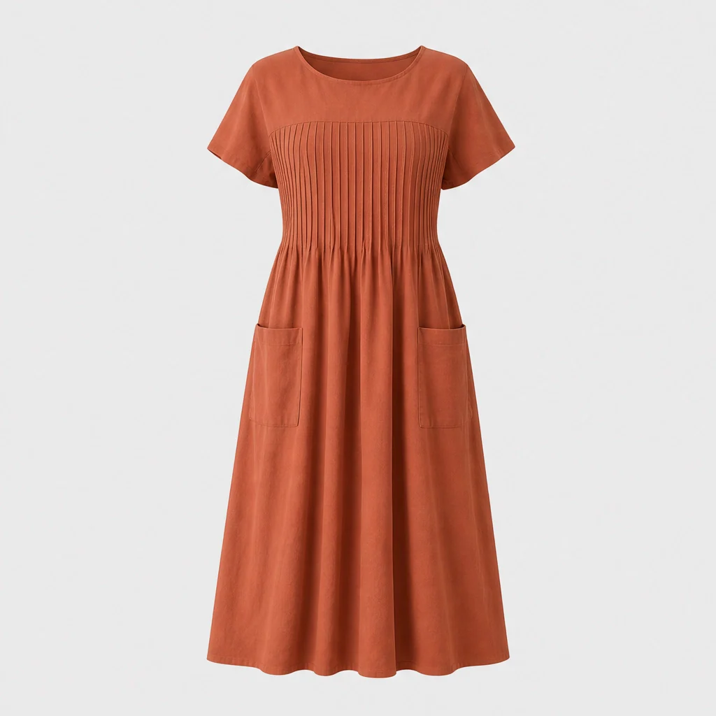 Solenne™ – Pleated Cotton-Linen Dress with Pockets + 50% OFF - Image 11