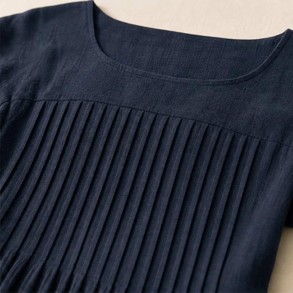 Solenne™ – Pleated Cotton-Linen Dress with Pockets + 50% OFF - Image 6