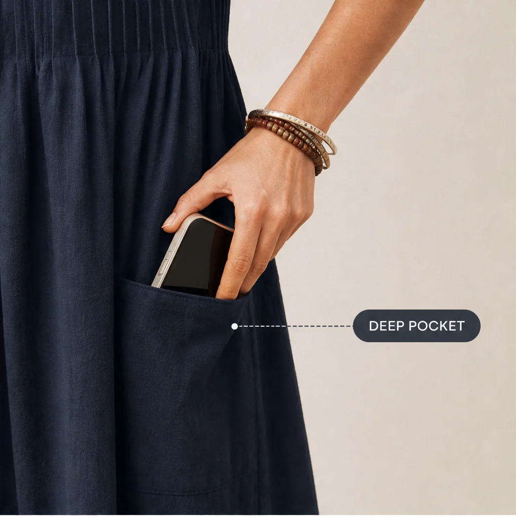 Solenne™ – Pleated Cotton-Linen Dress with Pockets + 50% OFF - Image 8