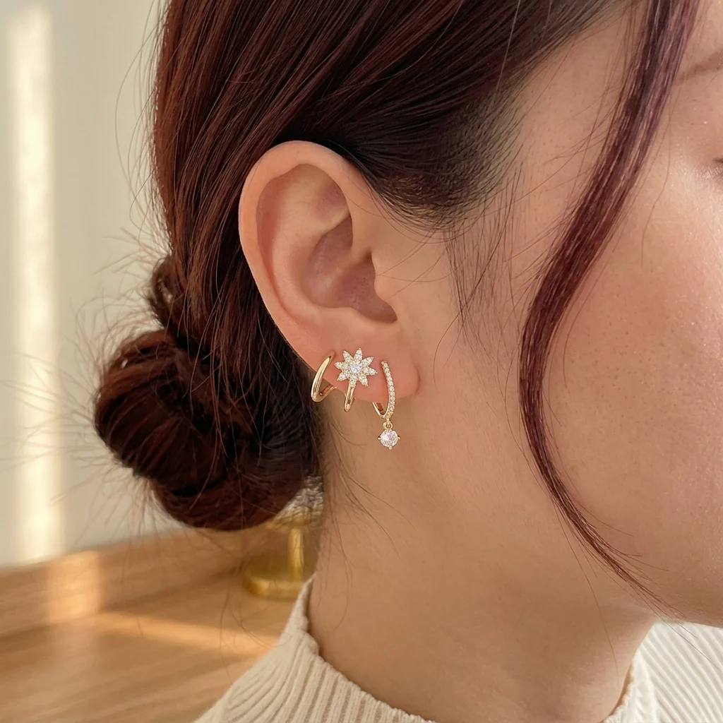 Halova™ – Star Claw Cuff Earrings with Crystal Drop | Stacked Piercing Look +50% OFF - Image 4