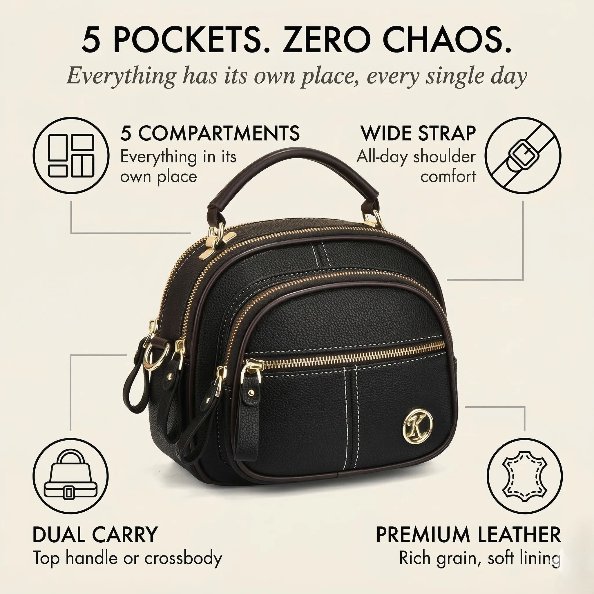 Velaine™ – 5-Compartment Dual-Carry Leather Crossbody Bag +50% OFF - Image 4