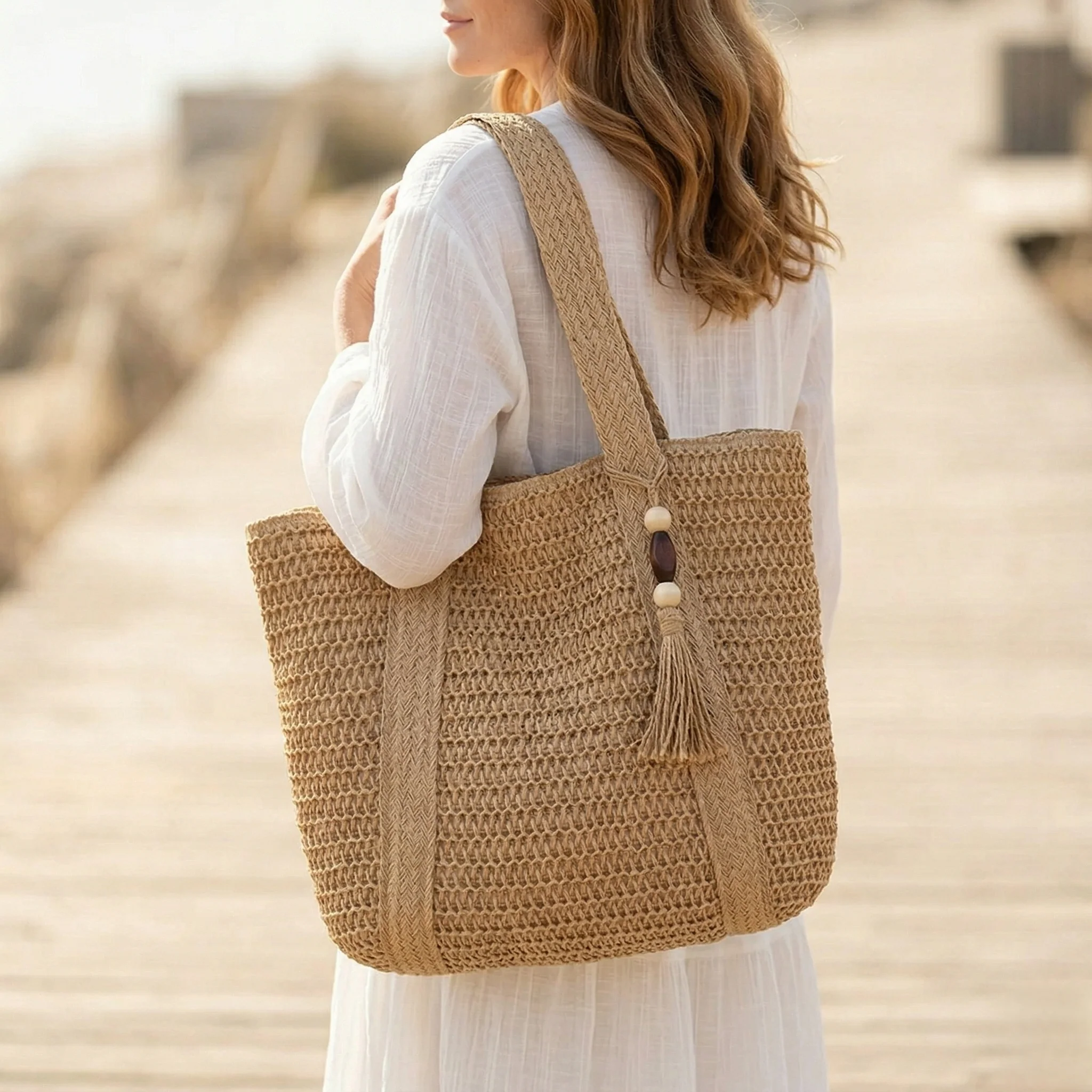 Tassara™ – Woven Straw Tote Bag with Zipper, Tassel & Boho Style + 50% OFF - Image 3