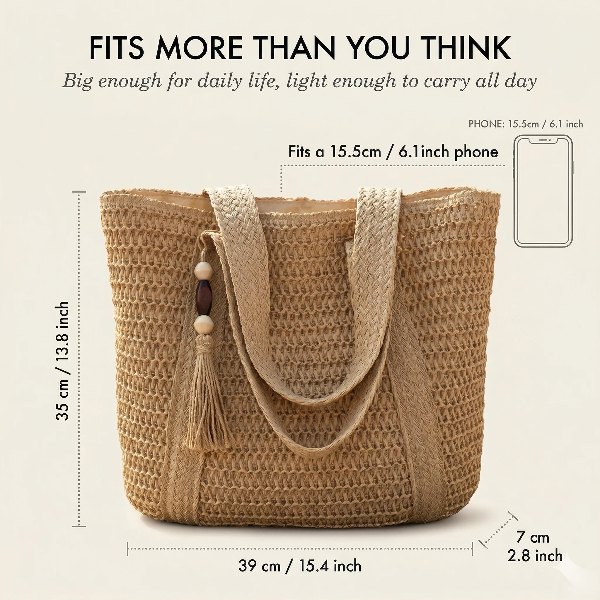 Tassara™ – Woven Straw Tote Bag with Zipper, Tassel & Boho Style + 50% OFF - Image 4