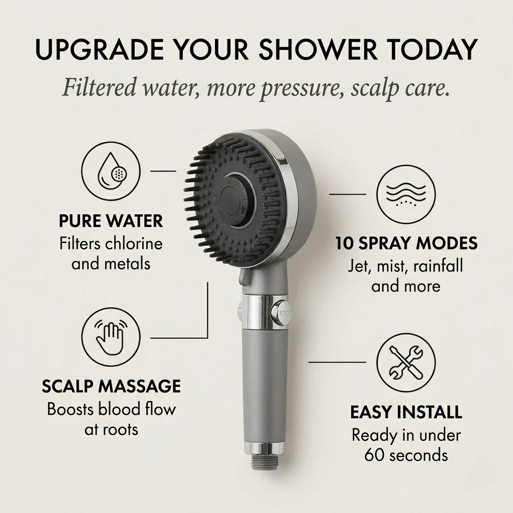 Rinswell™ – High-Pressure Filtered Shower Head with Scalp Massage & 10 Spray Modes + 50% OFF - Image 4