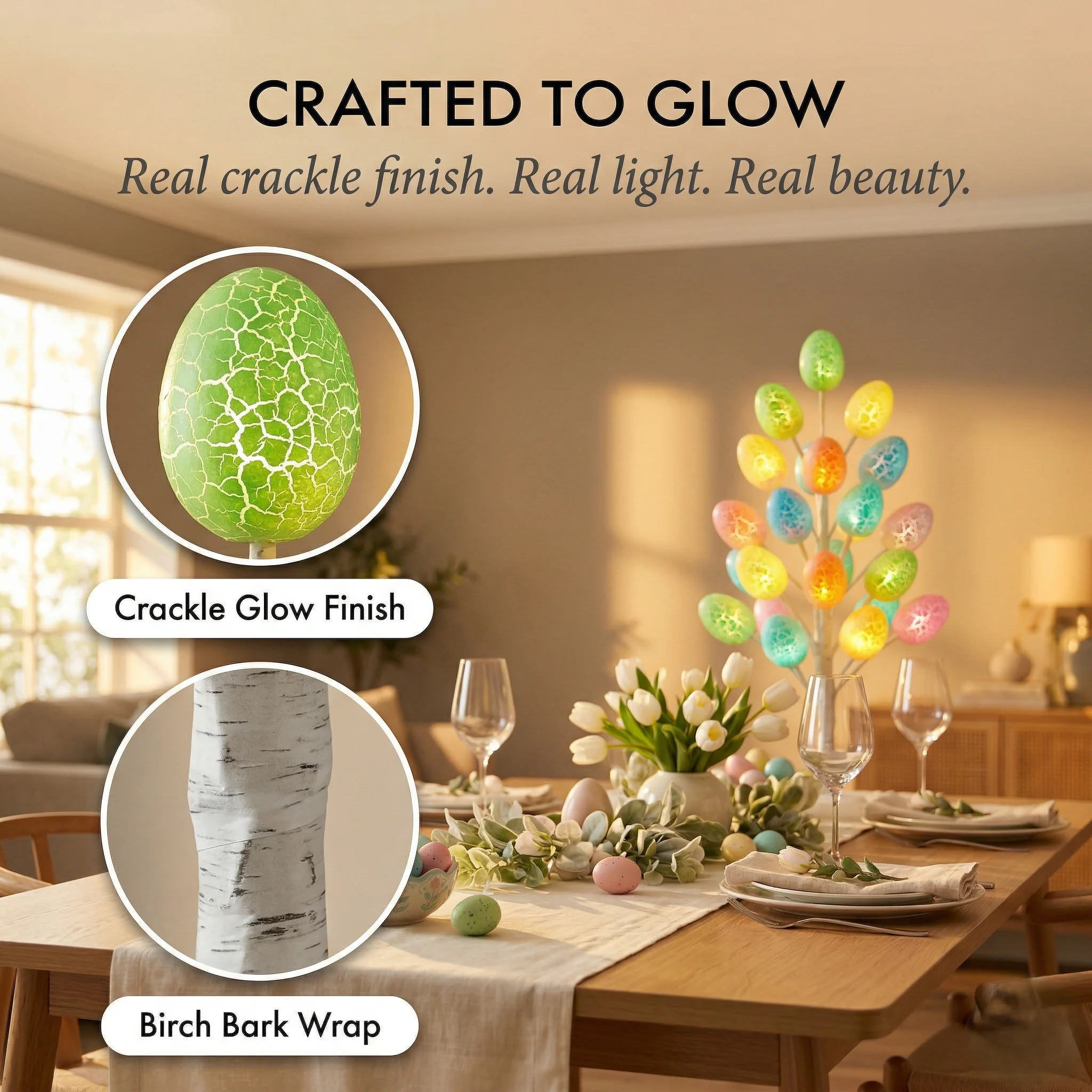 Birchglow™ – LED Easter Egg Tree with 24 Glowing Crackle Eggs, Warm Light Tabletop Birch Décor +50% OFF - Image 6