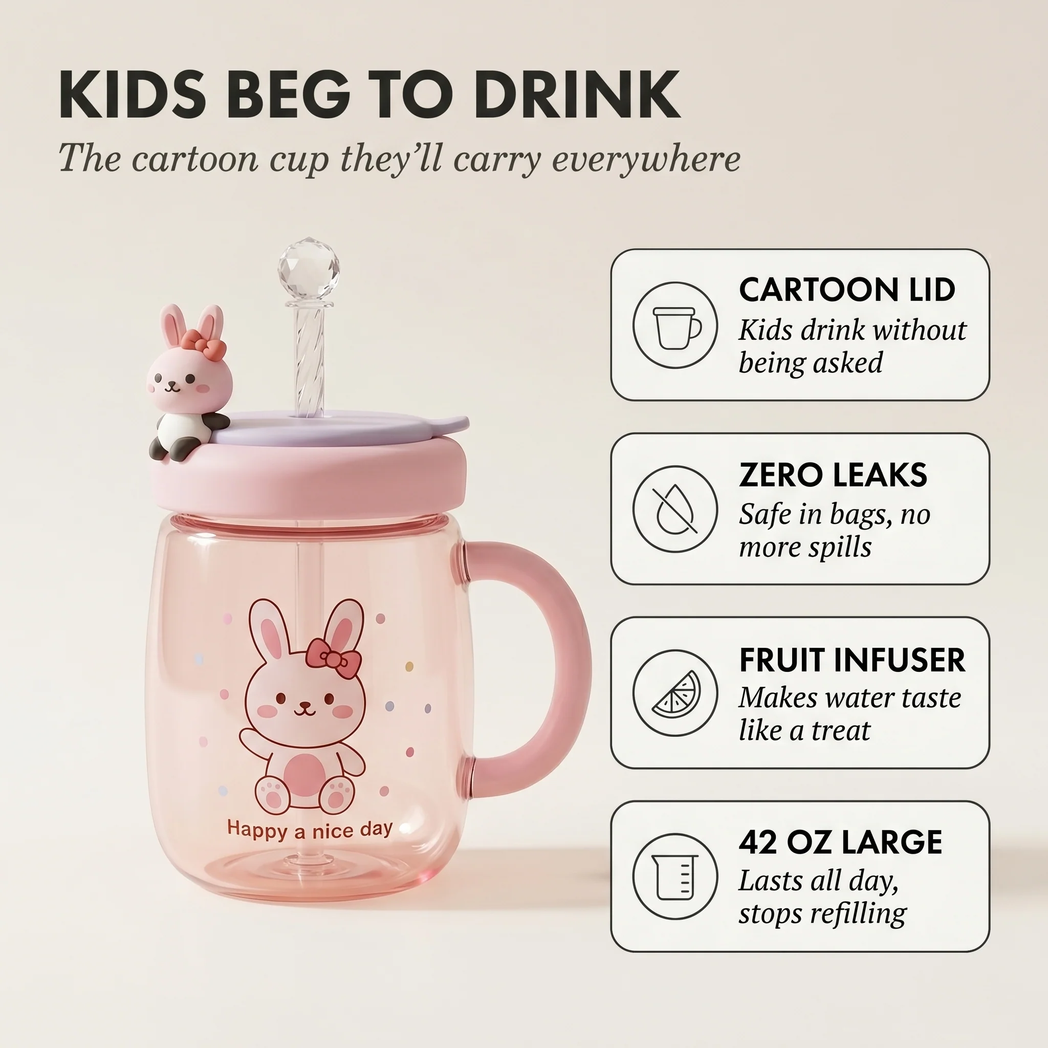 Mochiku™ – BPA-Free Tritan Cartoon Sippy Cup with Fruit Infuser, 42 oz + 50% OFF - Image 5