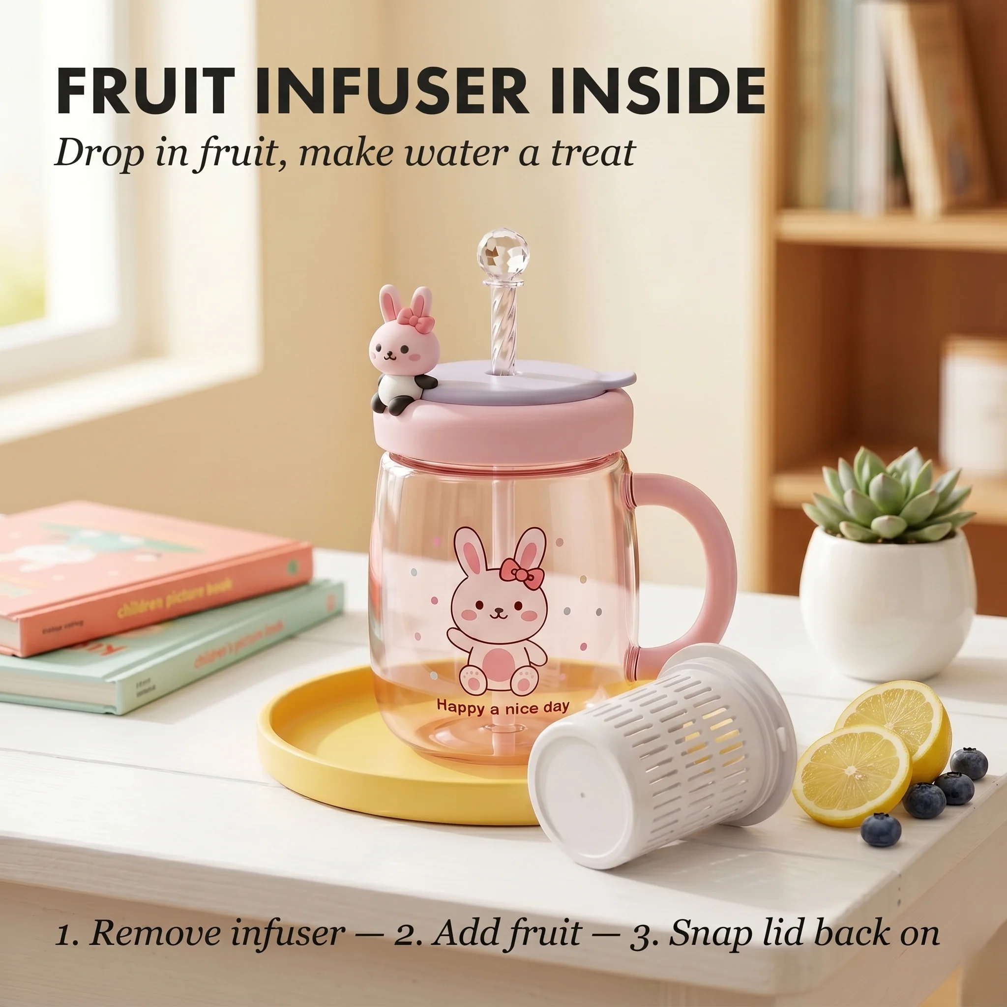 Mochiku™ – BPA-Free Tritan Cartoon Sippy Cup with Fruit Infuser, 42 oz + 50% OFF - Image 7