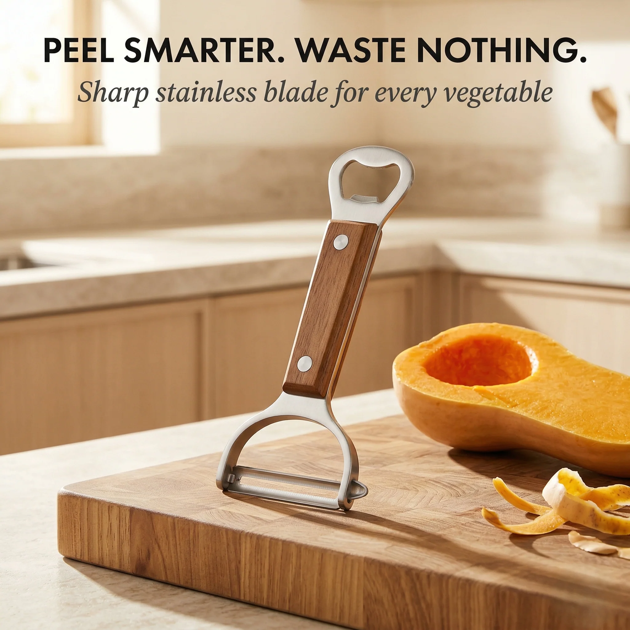 Temper™ – Stainless Steel Vegetable & Fruit Peeler with Ergonomic Wood Handle +50% OFF
