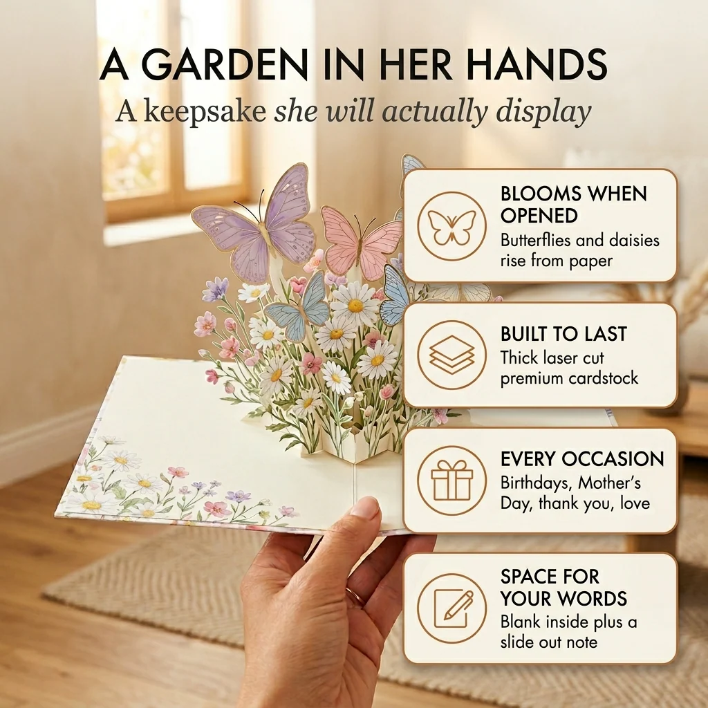Gossamer™ – 3D Pop-Up Butterfly & Daisy Greeting Card with Envelope + 50% OFF - Image 4