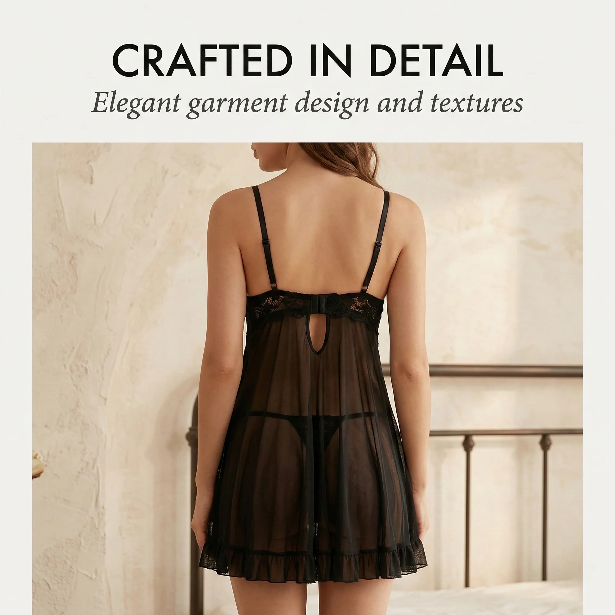 Dentella™ – Lace V-Neck Babydoll & Thong Lingerie Set + 50% OFF - Image 3