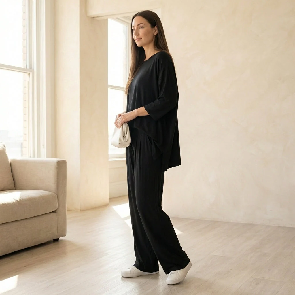 Lushara™ – Soft Pleated Two-Piece Lounge Set | Round Neck Top & Wide-Leg Pants +50% OFF - Image 2