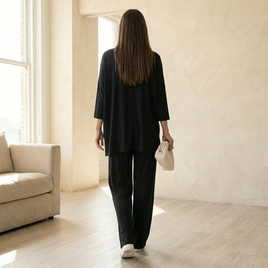 Lushara™ – Soft Pleated Two-Piece Lounge Set | Round Neck Top & Wide-Leg Pants +50% OFF - Image 3