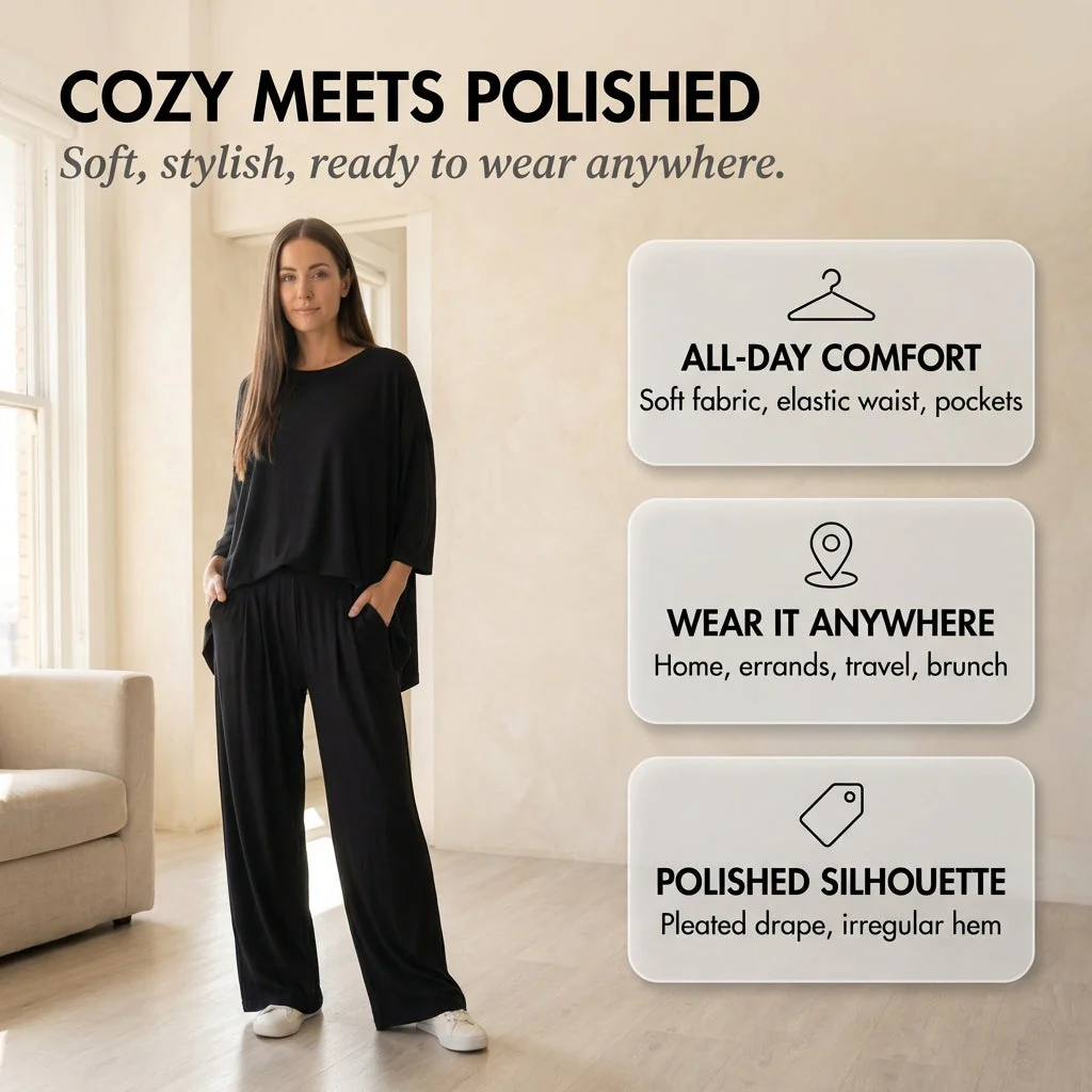 Lushara™ – Soft Pleated Two-Piece Lounge Set | Round Neck Top & Wide-Leg Pants +50% OFF - Image 4