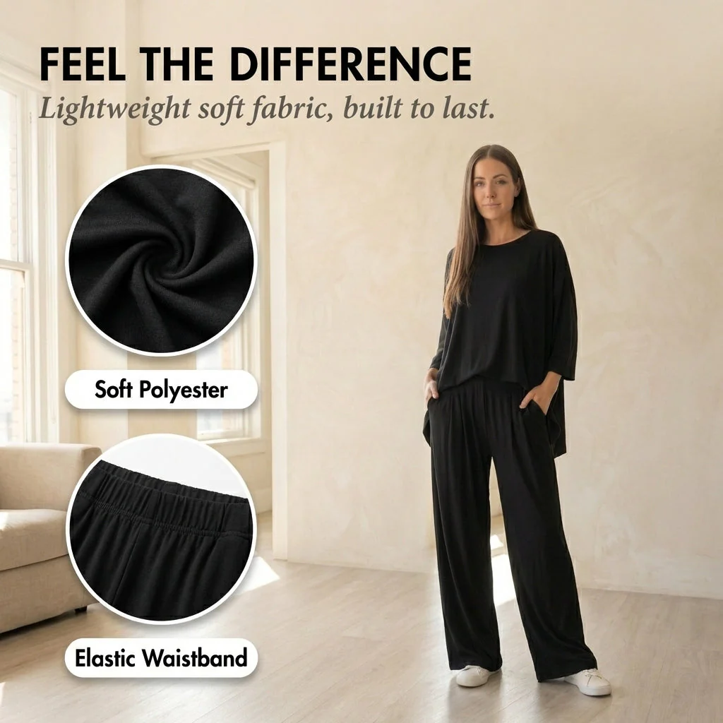 Lushara™ – Soft Pleated Two-Piece Lounge Set | Round Neck Top & Wide-Leg Pants +50% OFF - Image 5
