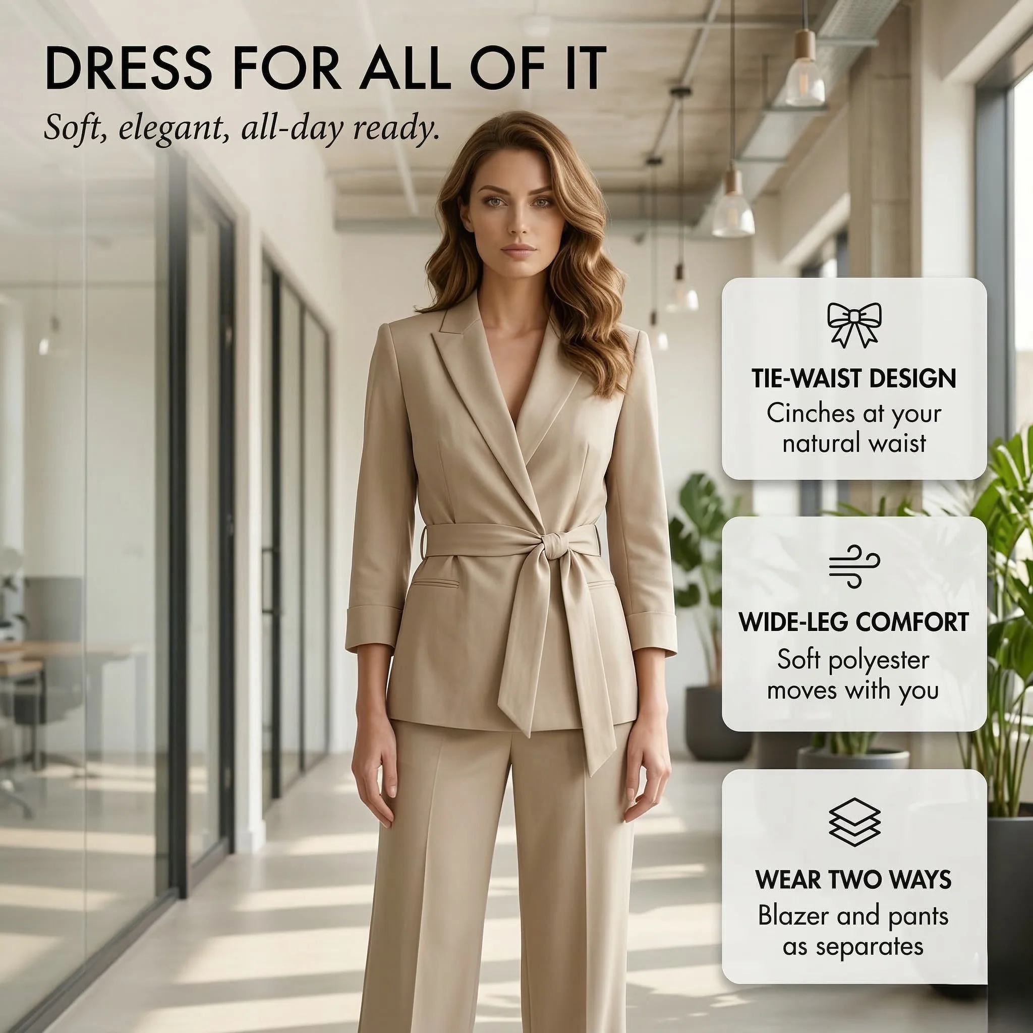 Lapelle™ – Tie-Waist Blazer & Wide-Leg Pants 2-Piece Suit Set + 50% OFF - Image 4