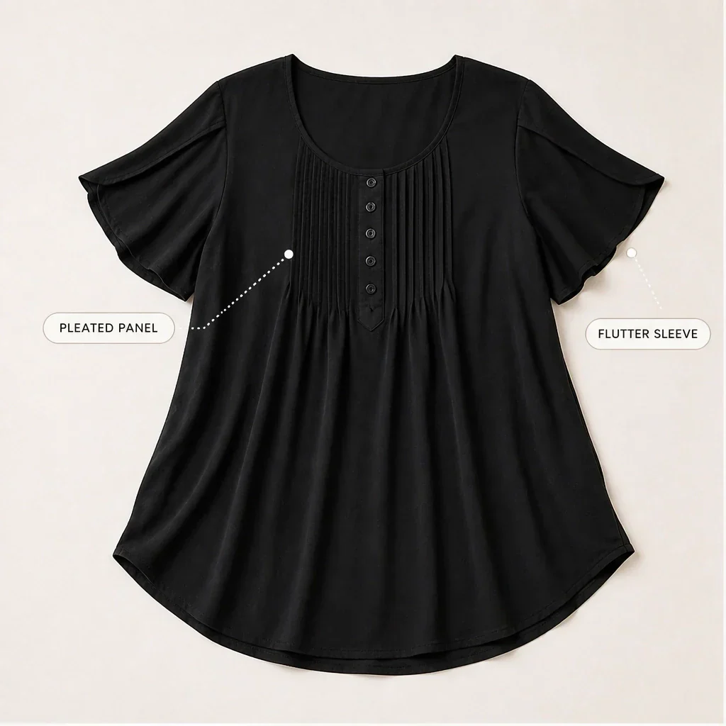 Sable™ – Pleated Front Puff Sleeve Soft Drape Top + 50% OFF - Image 9