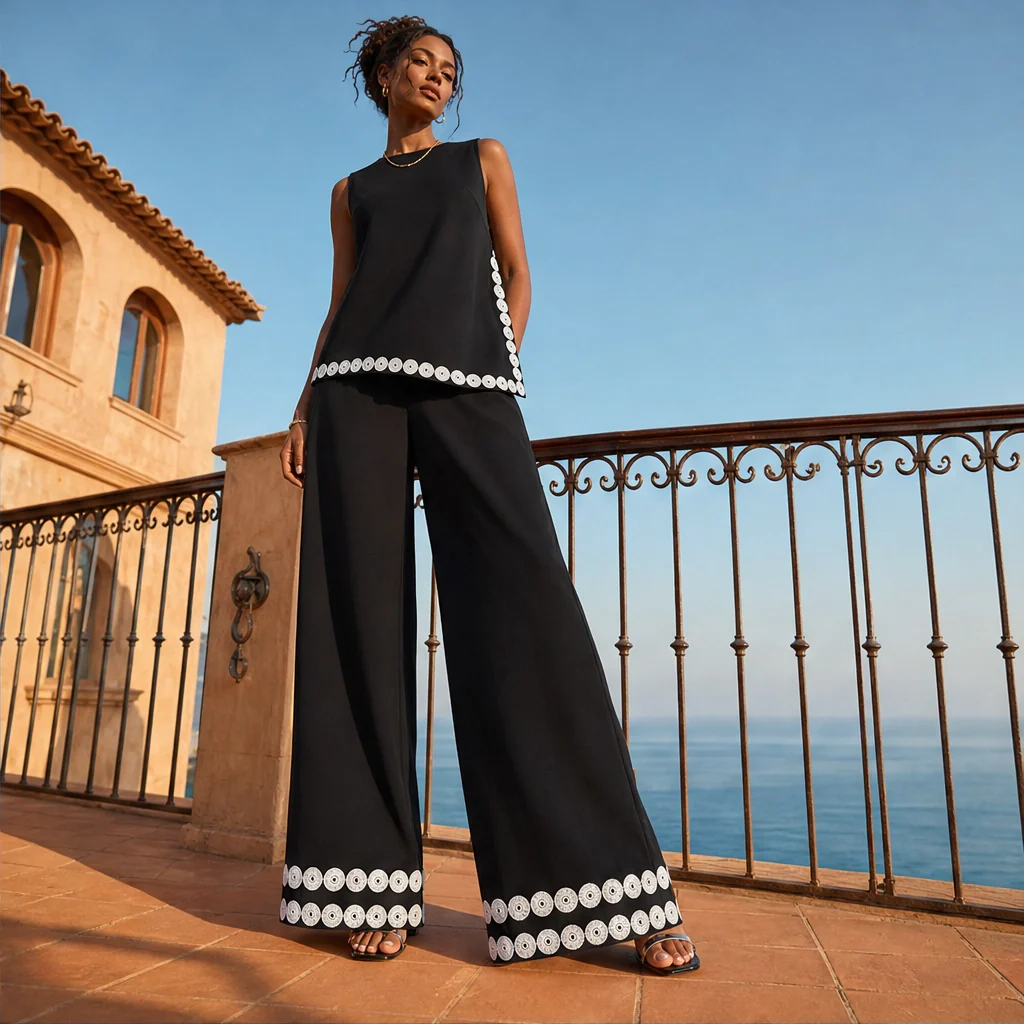 Velisse™ – Lace-Trim Sleeveless Top & Wide-Leg Trouser Set + 50% OFF - Image 3