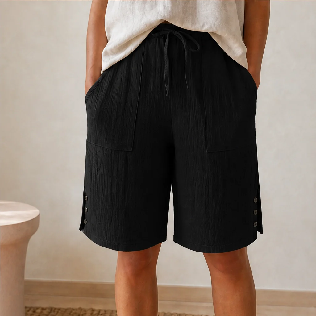 Driftwell™ – Side-Button Cotton Blend Knee-Length Shorts + 50% OFF - Image 12
