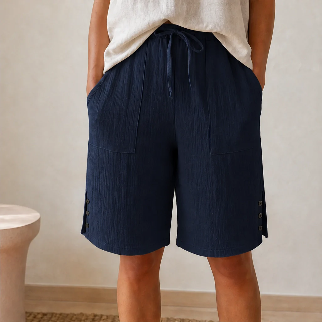 Driftwell™ – Side-Button Cotton Blend Knee-Length Shorts + 50% OFF - Image 13
