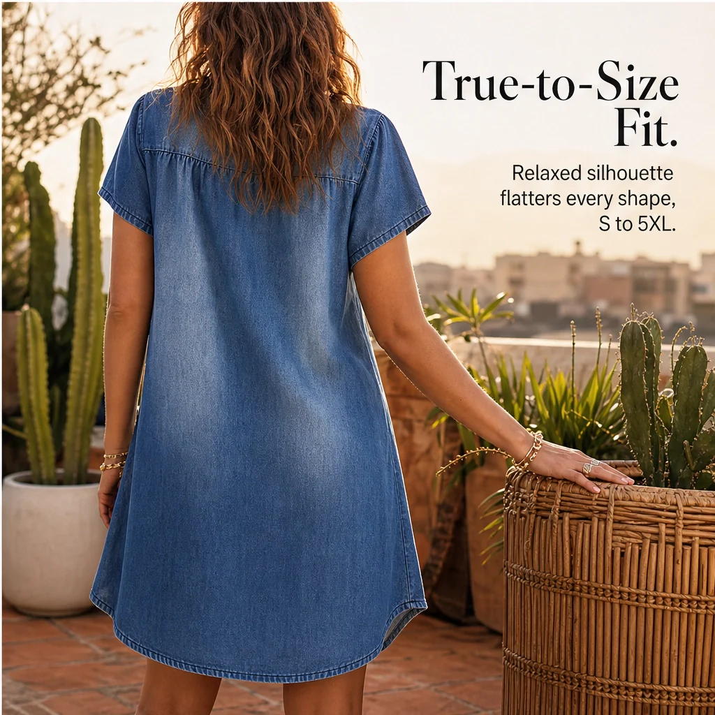 Velune™ – Flattering V-Neck Denim-Look Everyday Dress + 50% OFF - Image 4