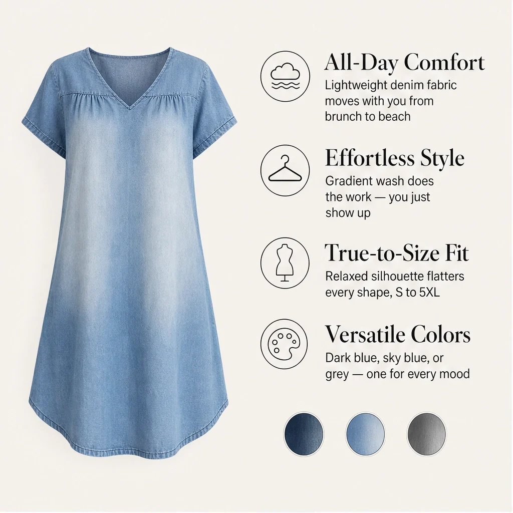 Velune™ – Flattering V-Neck Denim-Look Everyday Dress + 50% OFF - Image 5
