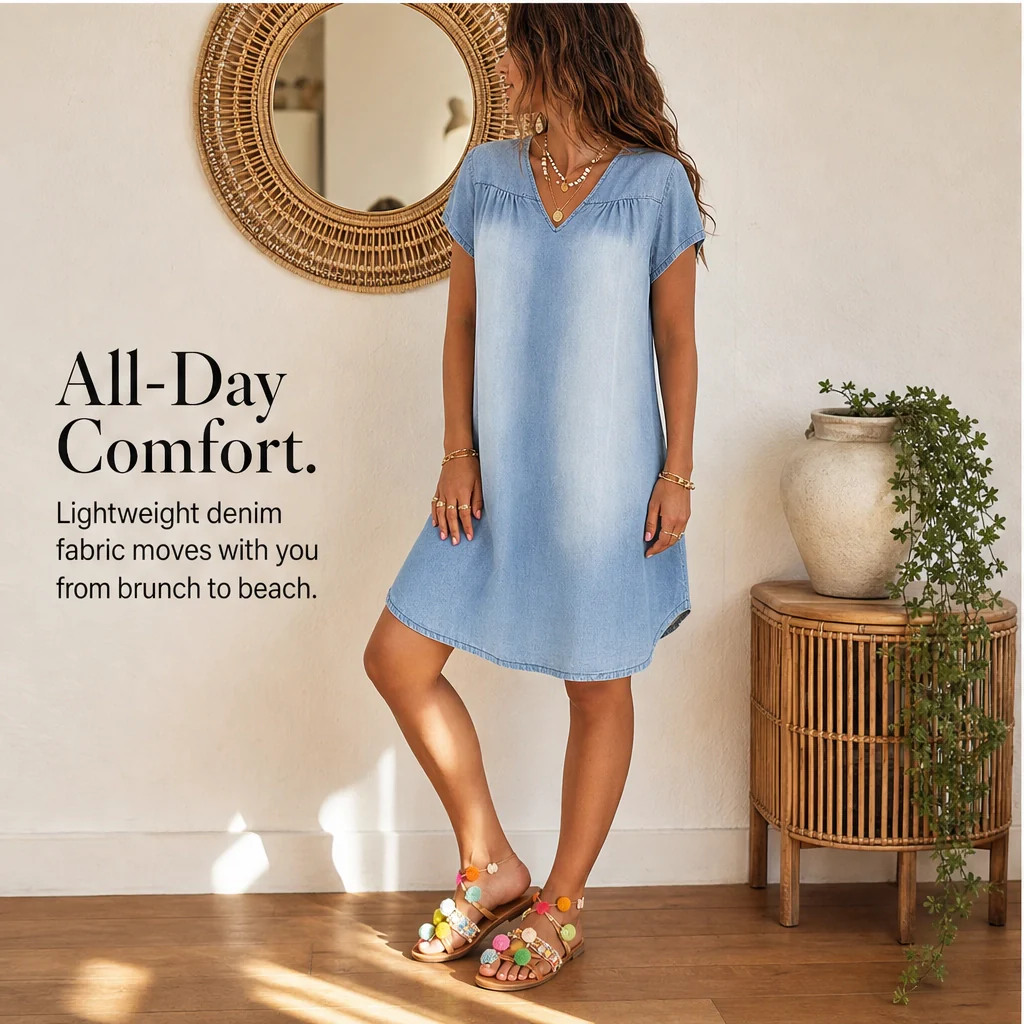 Velune™ – Flattering V-Neck Denim-Look Everyday Dress + 50% OFF - Image 7