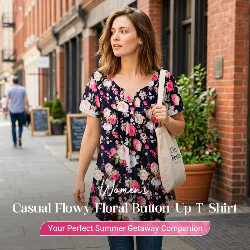 Willowmere™ – Flowy Floral Button-Up Short-Sleeve Tee + 50% OFF