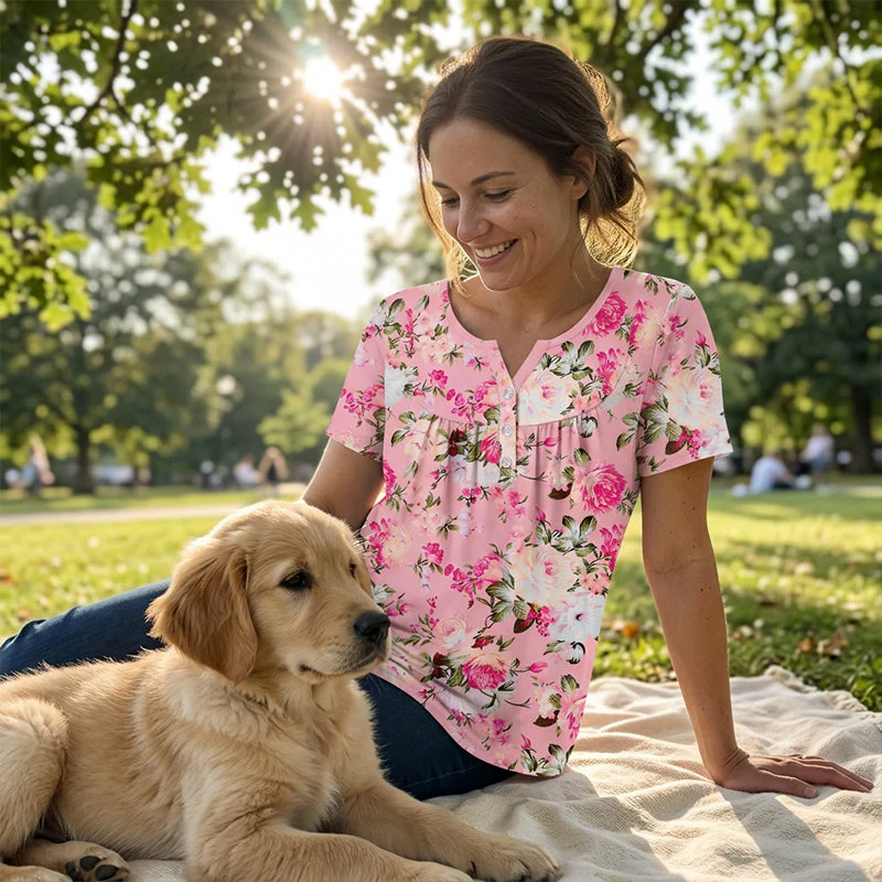 Willowmere™ – Flowy Floral Button-Up Short-Sleeve Tee + 50% OFF - Image 5