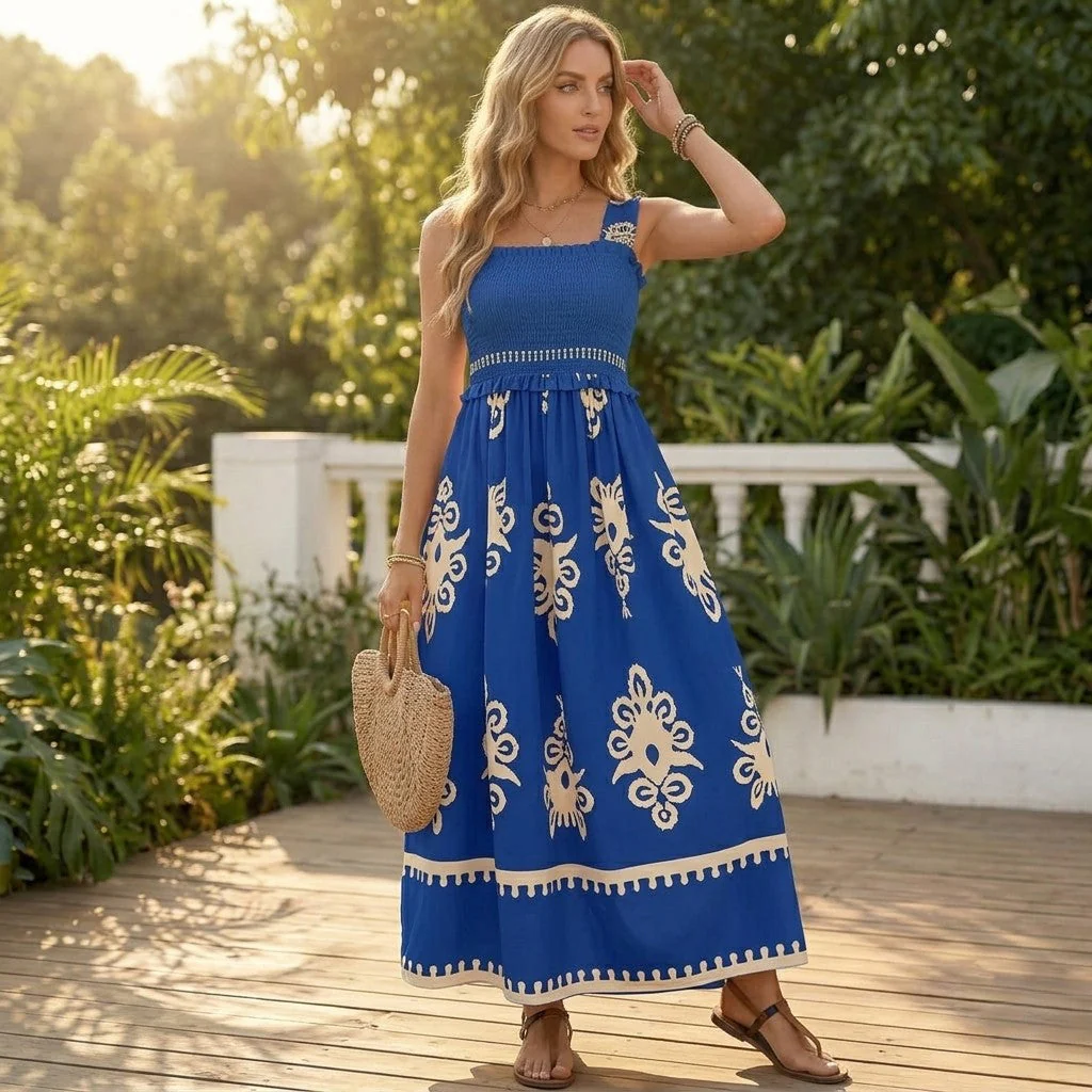 Solaire™ – Smocked Boho Maxi Dress with Pockets, A-Line Tiered Skirt + 50% OFF - Image 6