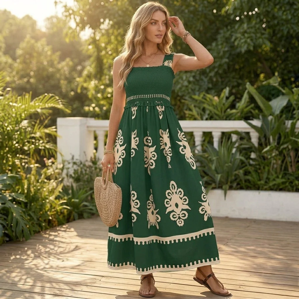 Solaire™ – Smocked Boho Maxi Dress with Pockets, A-Line Tiered Skirt + 50% OFF - Image 8