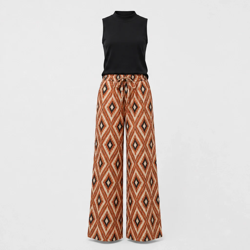 Maison Drape™ – Mock Neck Tank & Wide-Leg Printed Trouser Set +50% OFF - Image 13