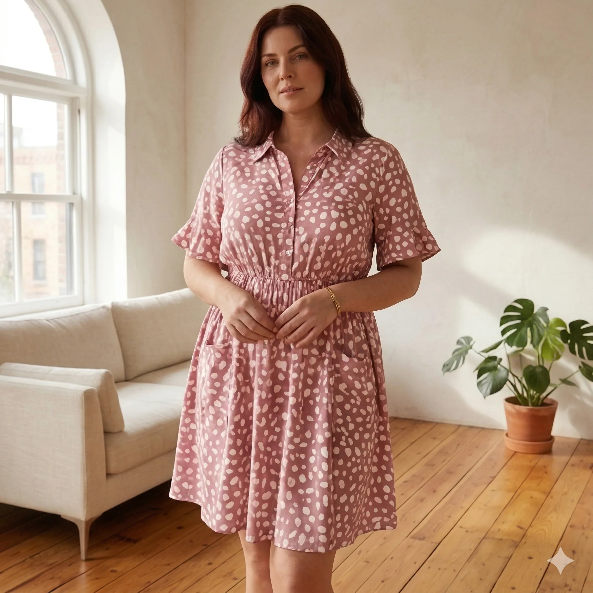 Sundrop™ – Soft Printed Short Sleeve Button Down Babydoll Dress with Pockets + 50% OFF - Image 8
