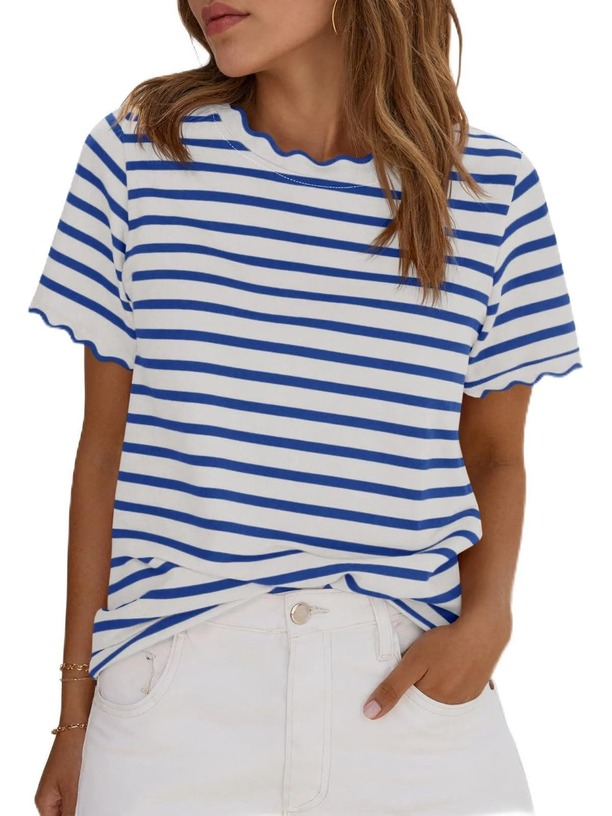 Scallise™ – Scalloped Neck & Sleeve Striped T-Shirt + 50% OFF - Image 4