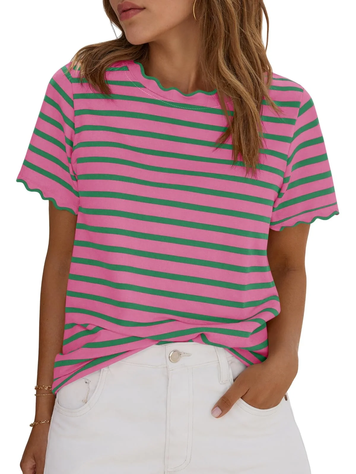 Scallise™ – Scalloped Neck & Sleeve Striped T-Shirt + 50% OFF - Image 5