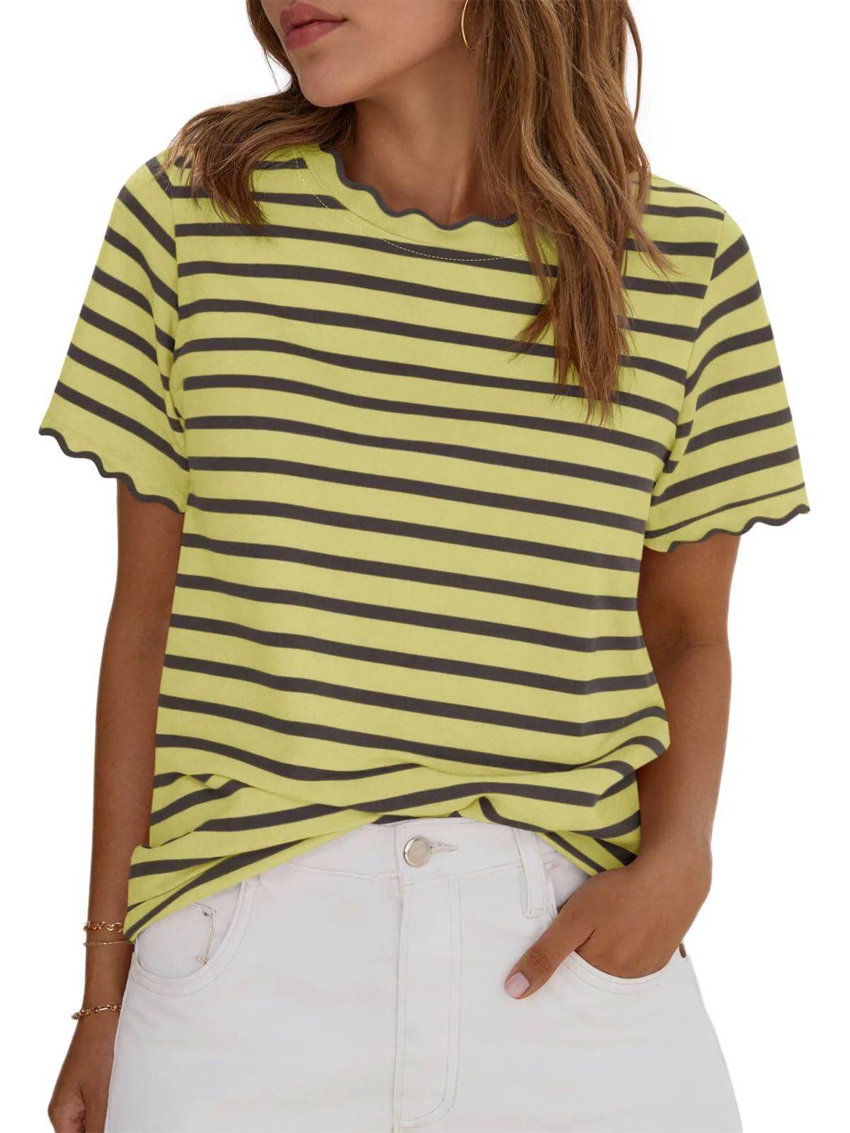 Scallise™ – Scalloped Neck & Sleeve Striped T-Shirt + 50% OFF - Image 6