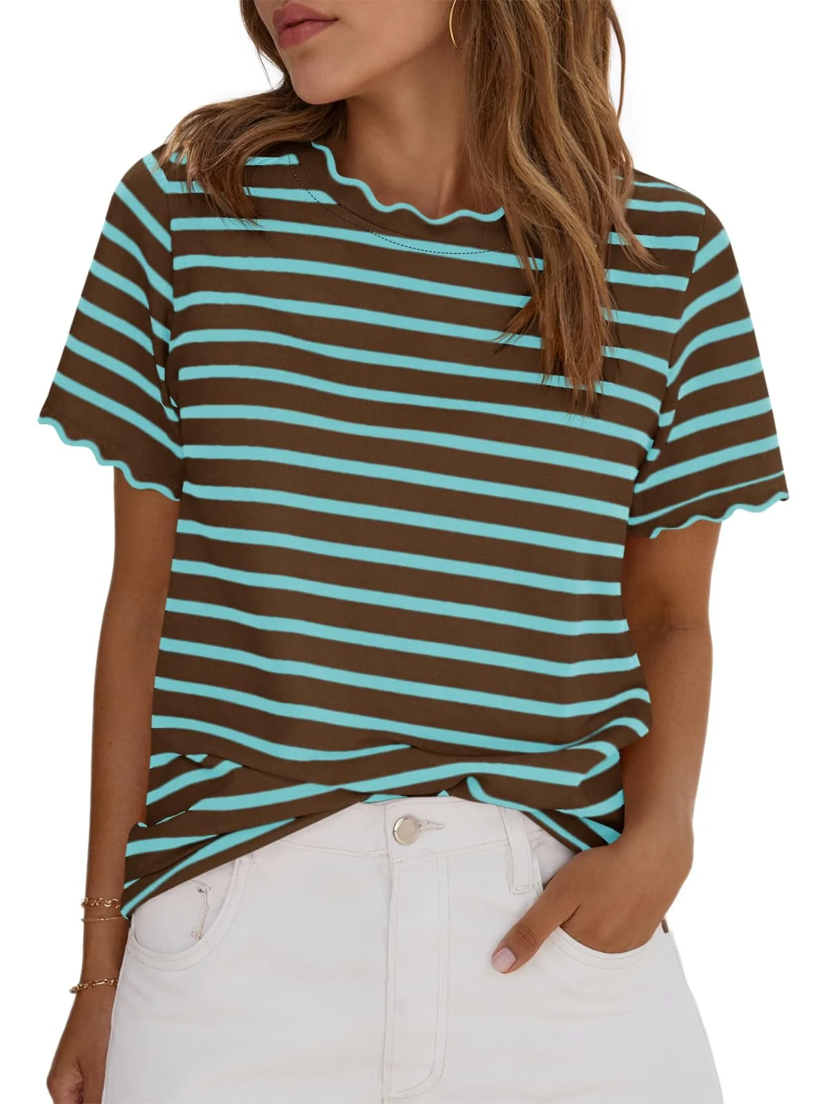Scallise™ – Scalloped Neck & Sleeve Striped T-Shirt + 50% OFF - Image 8