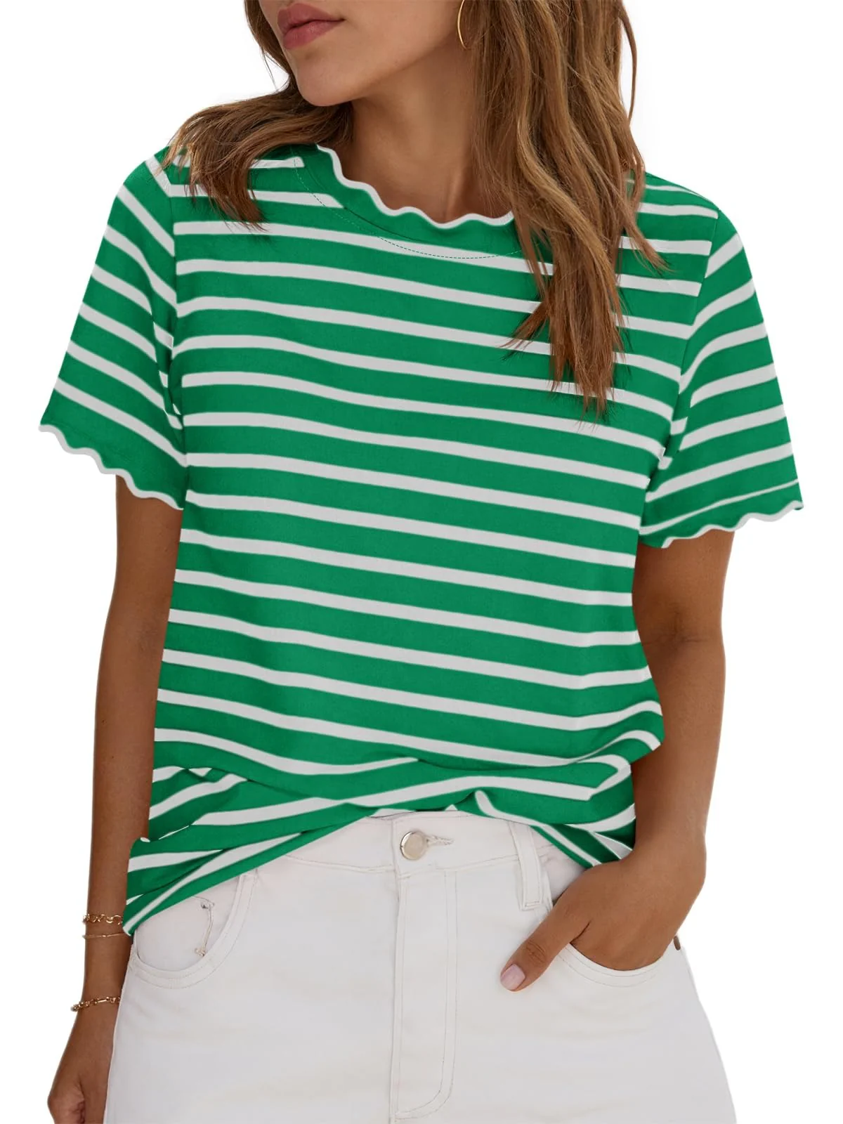 Scallise™ – Scalloped Neck & Sleeve Striped T-Shirt + 50% OFF - Image 9