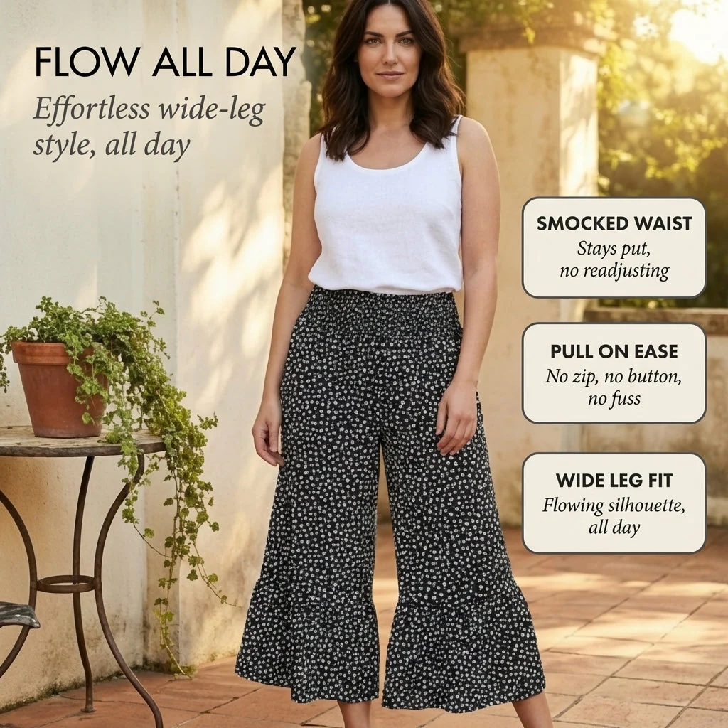 Flounce™ – Smocked High Waist Flowy Wide Leg Pants + 50% OFF - Image 4
