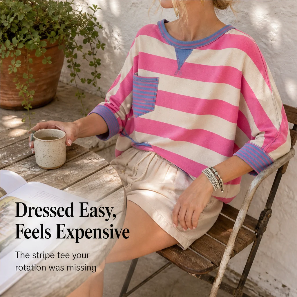 Ashbrook™ – Drop-Shoulder Striped Pocket Cotton Tee +50% OFF - Image 9
