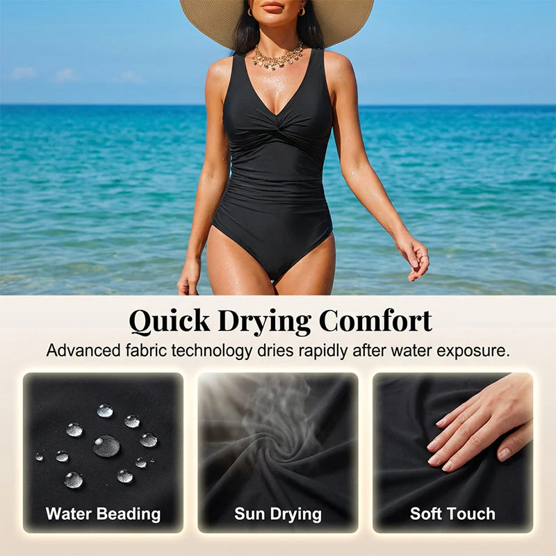 Marésa™ – Tummy-Control One-Piece Swimsuit with Ruched Panel & V-Neck + 50% OFF - Image 4