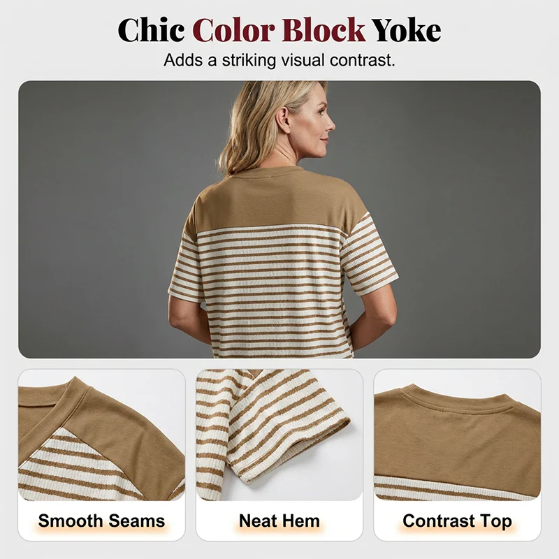 Soliane™ – Criss-Cross V-Neck Striped Color-Block Tee + 50% OFF - Image 6